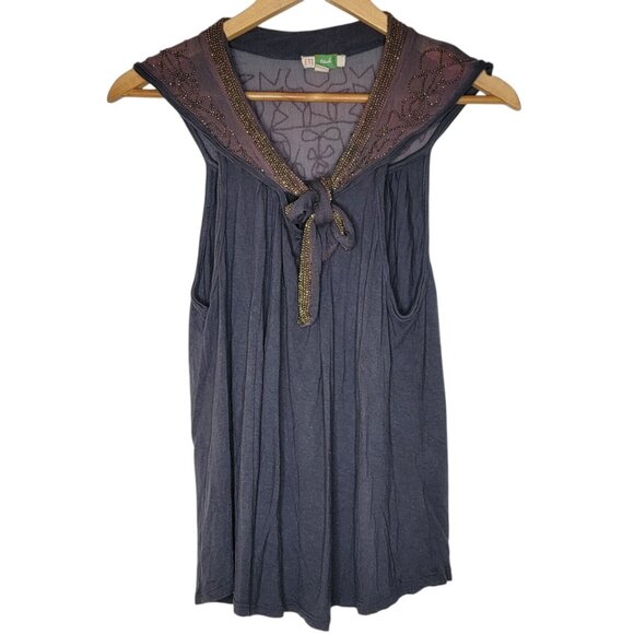 Ett:twa Anthropologie Small Gray / Red Beaded Embellished Tie Front‎ Tank Top S - Picture 1 of 4